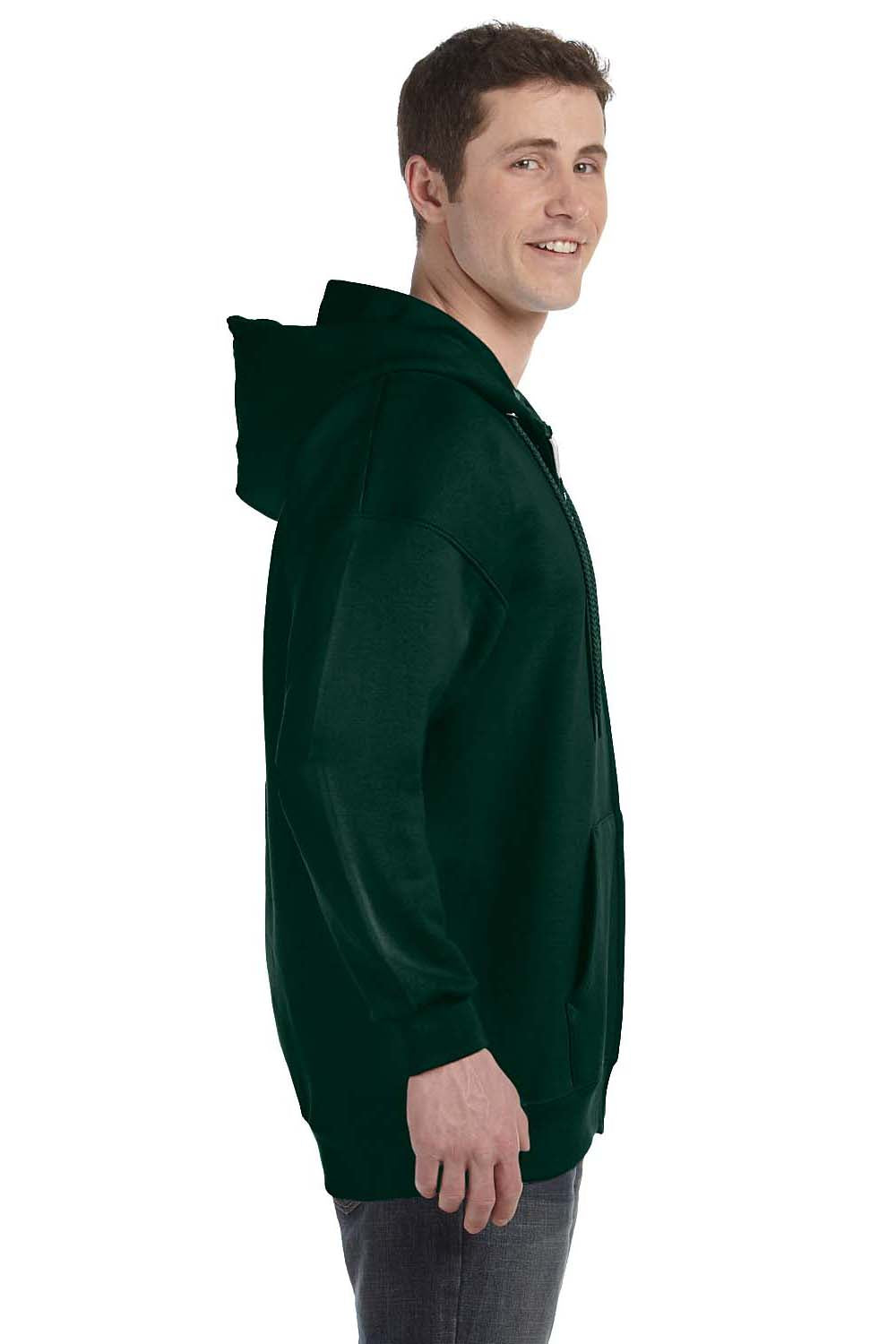 Hanes F280 Mens Ultimate Cotton PrintPro XP Full Zip Hooded Sweatshirt Hoodie Forest Green Side