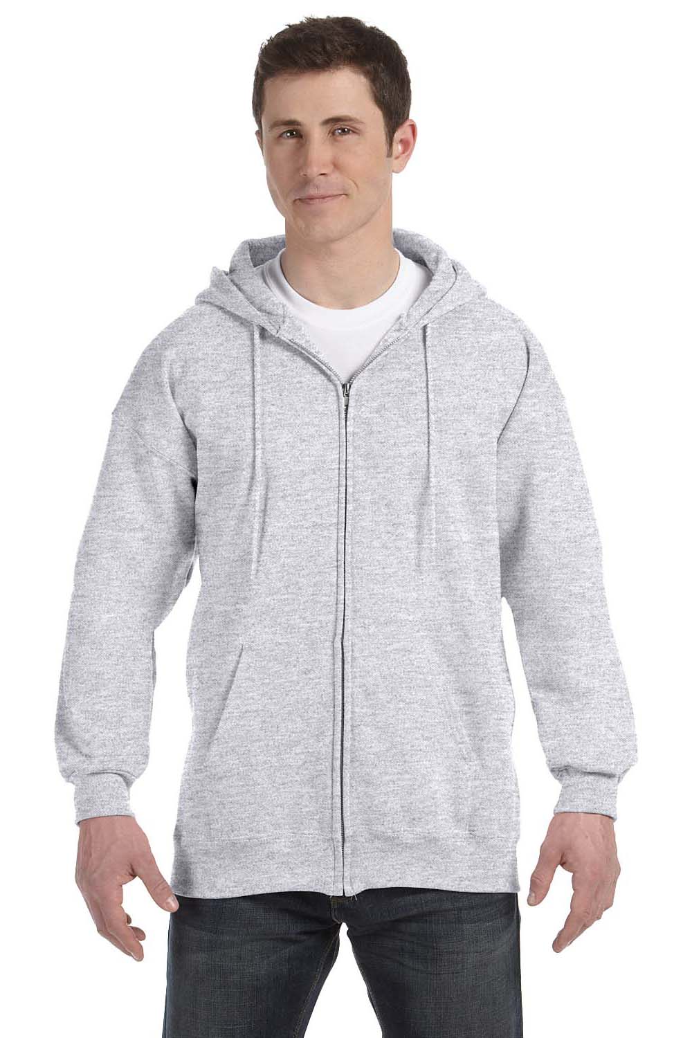 Hanes F280 Mens Ultimate Cotton PrintPro XP Full Zip Hooded Sweatshirt Hoodie Ash Grey Front