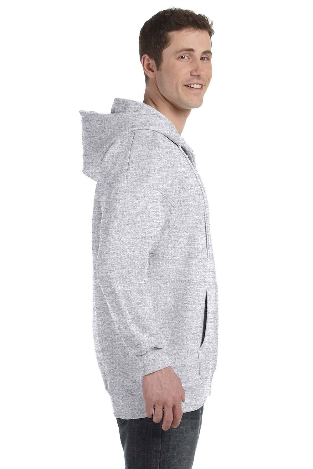 Hanes F280 Mens Ultimate Cotton PrintPro XP Full Zip Hooded Sweatshirt Hoodie Ash Grey Side