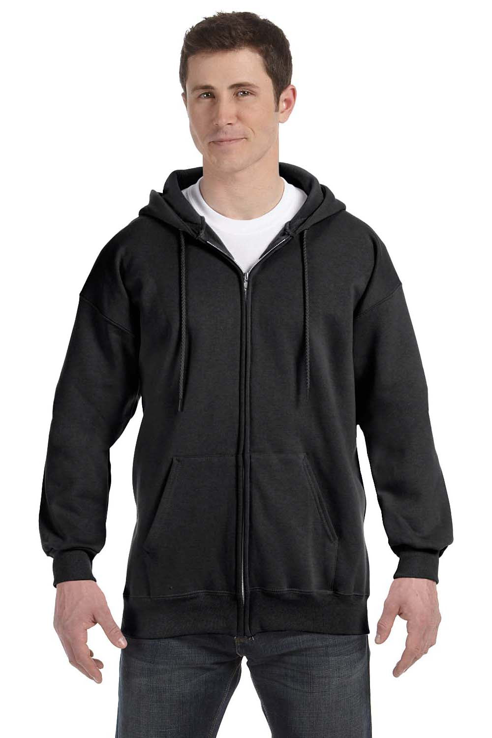 Hanes F280 Mens Ultimate Cotton PrintPro XP Full Zip Hooded Sweatshirt Hoodie Black Front