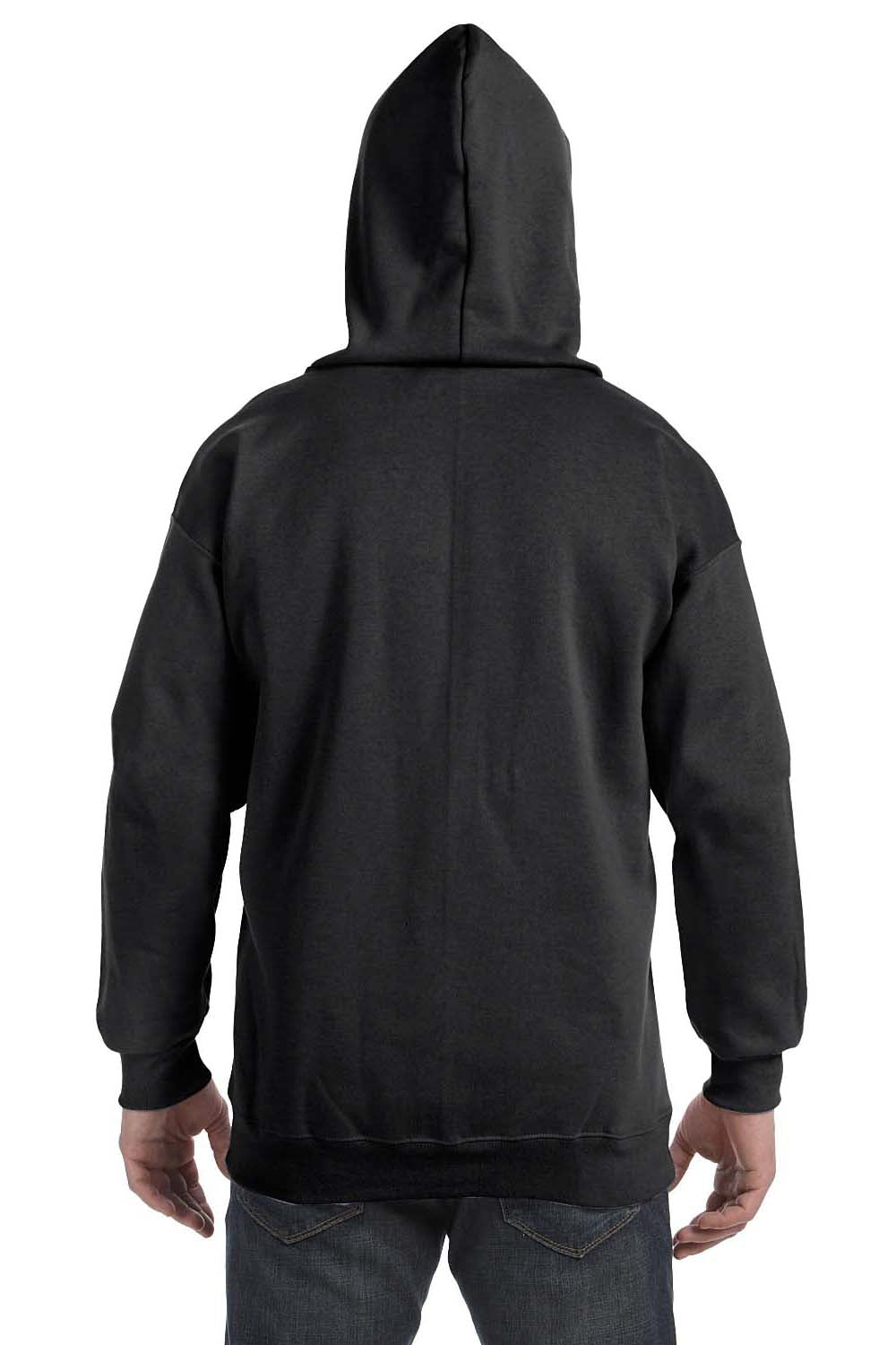 Hanes F280 Mens Ultimate Cotton PrintPro XP Full Zip Hooded Sweatshirt Hoodie Black Back