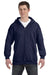 Hanes F280 Mens Ultimate Cotton PrintPro XP Full Zip Hooded Sweatshirt Hoodie Navy Blue Front