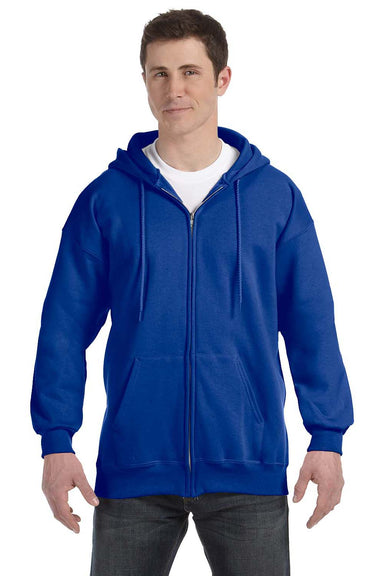 Hanes F280 Mens Ultimate Cotton PrintPro XP Full Zip Hooded Sweatshirt Hoodie Royal Blue Front