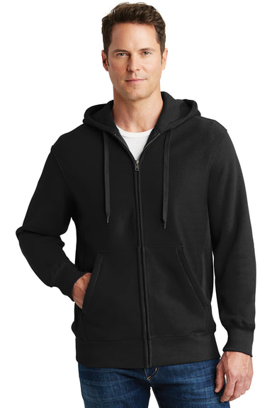Sport-Tek F282 Mens Fleece Full Zip Hooded Sweatshirt Hoodie Black Front