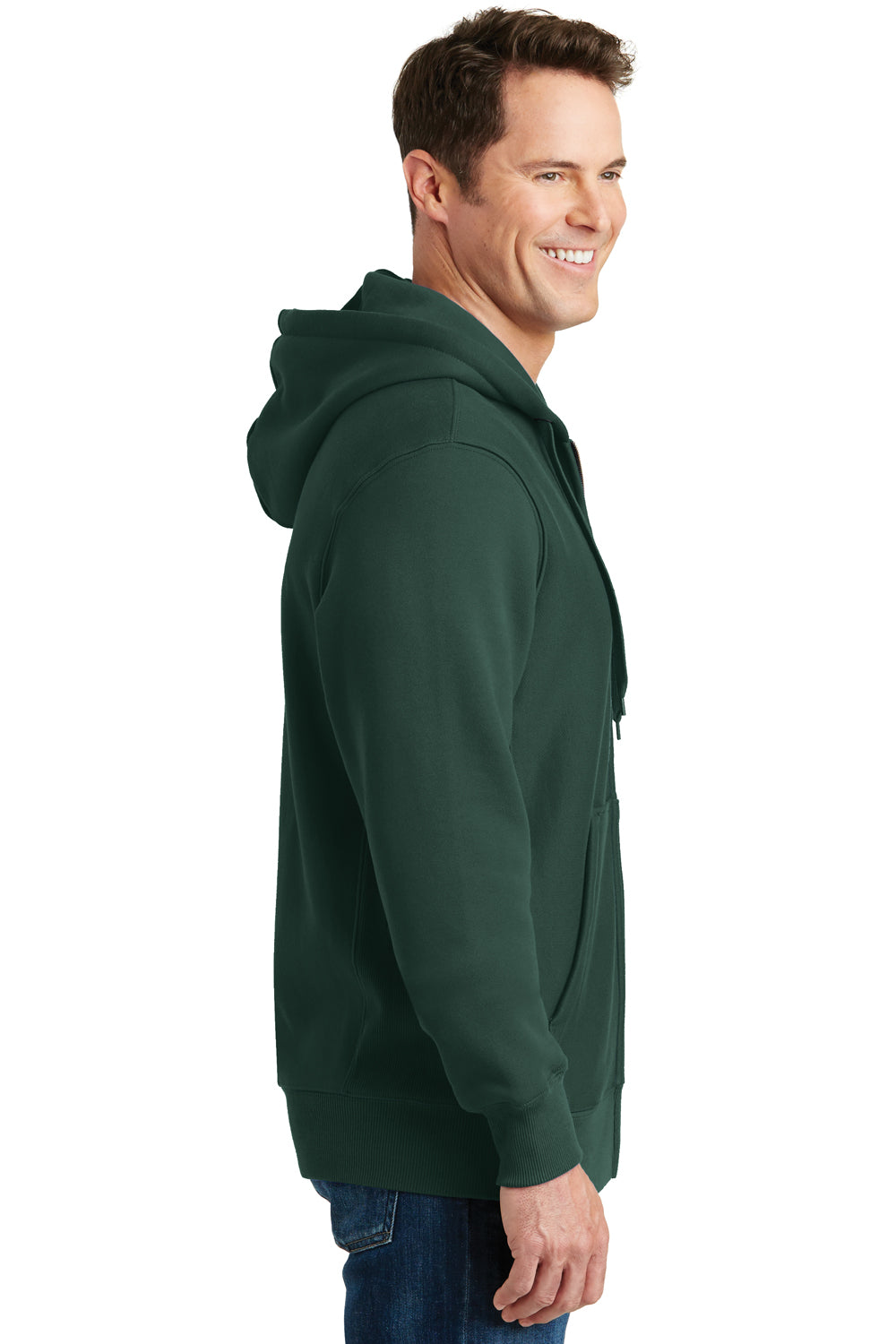 Sport-Tek F282 Mens Fleece Full Zip Hooded Sweatshirt Hoodie Forest Green Side
