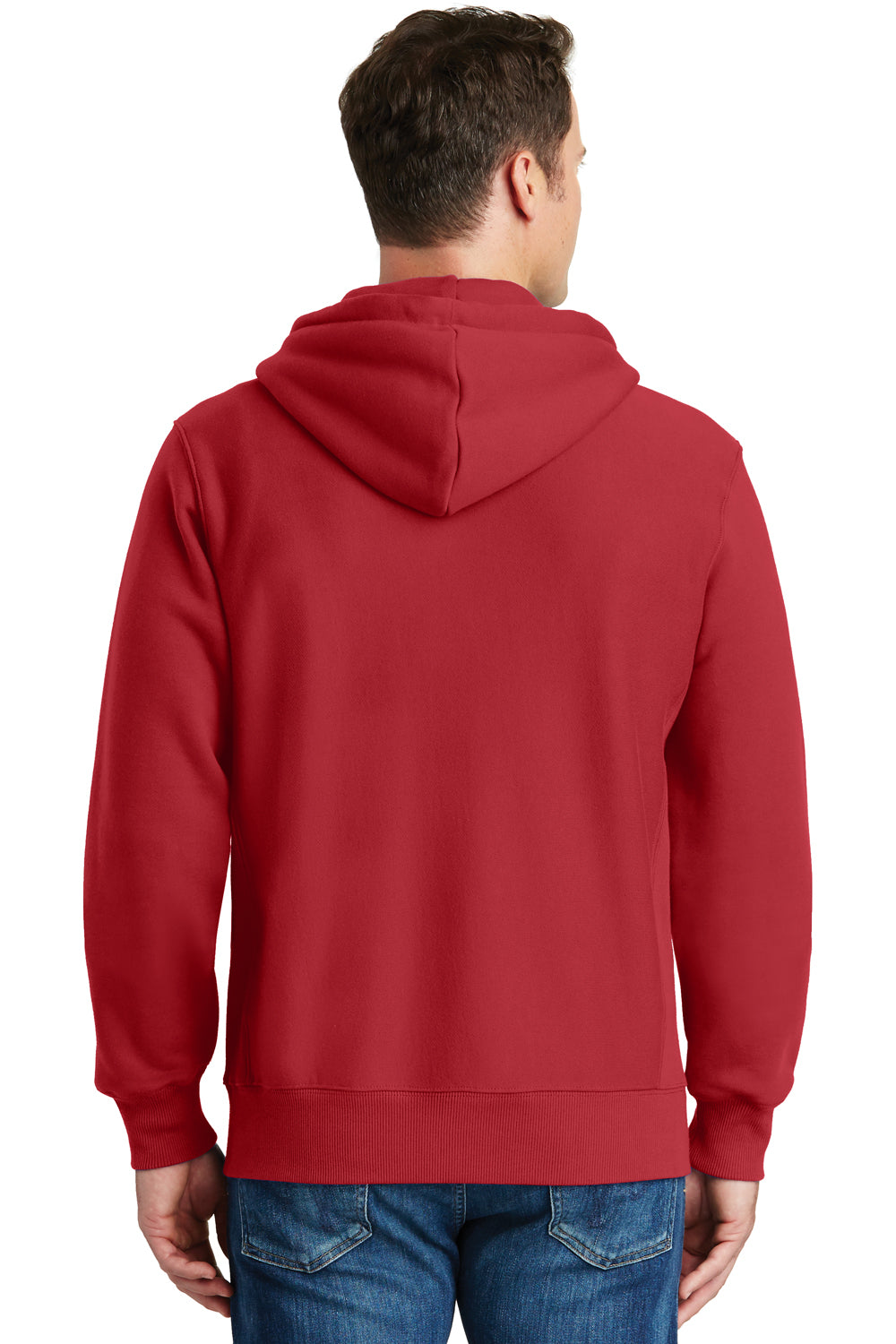 Sport-Tek F282 Mens Fleece Full Zip Hooded Sweatshirt Hoodie Red Back