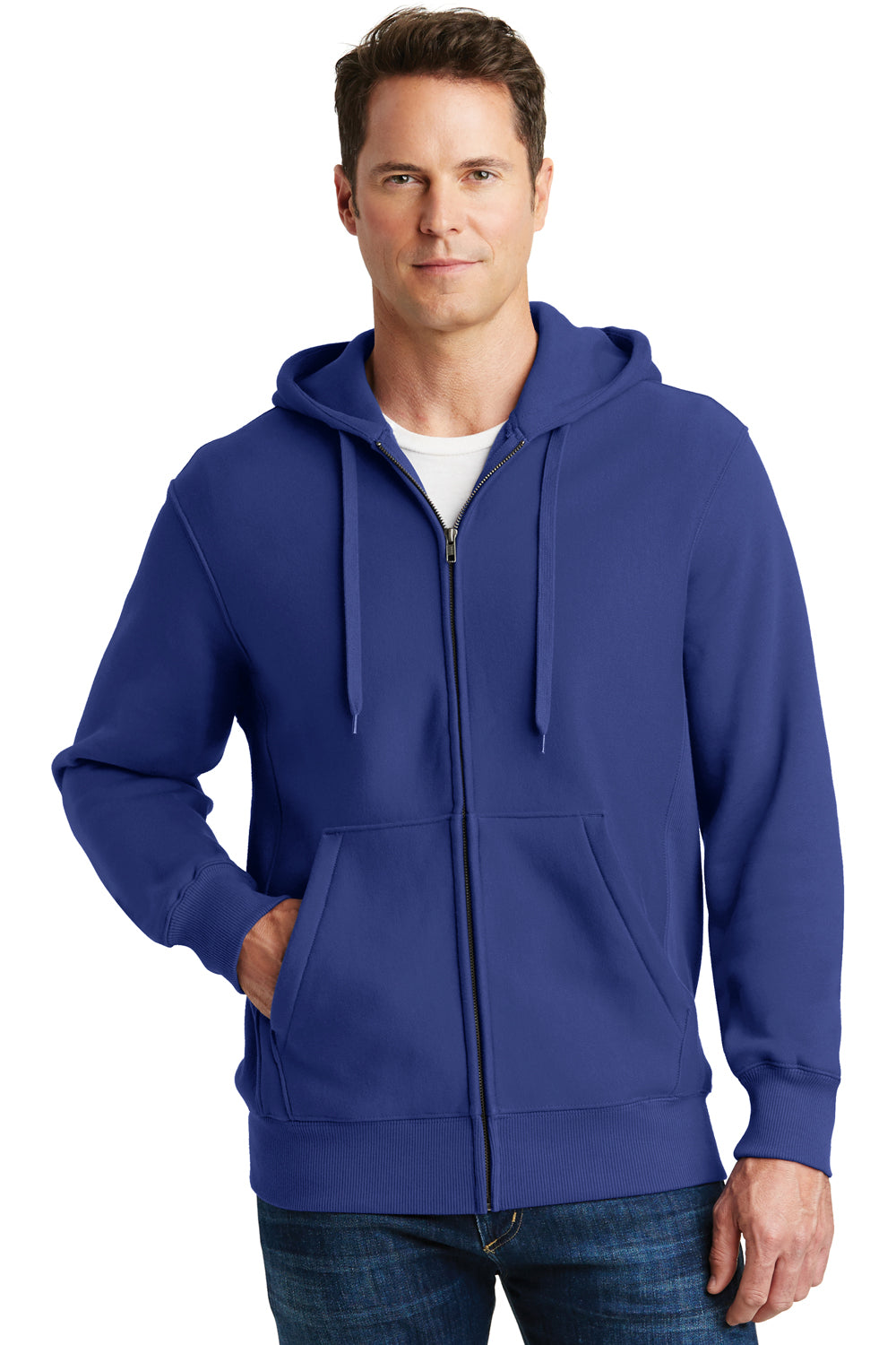 Sport-Tek F282 Mens Fleece Full Zip Hooded Sweatshirt Hoodie Royal Blue Front