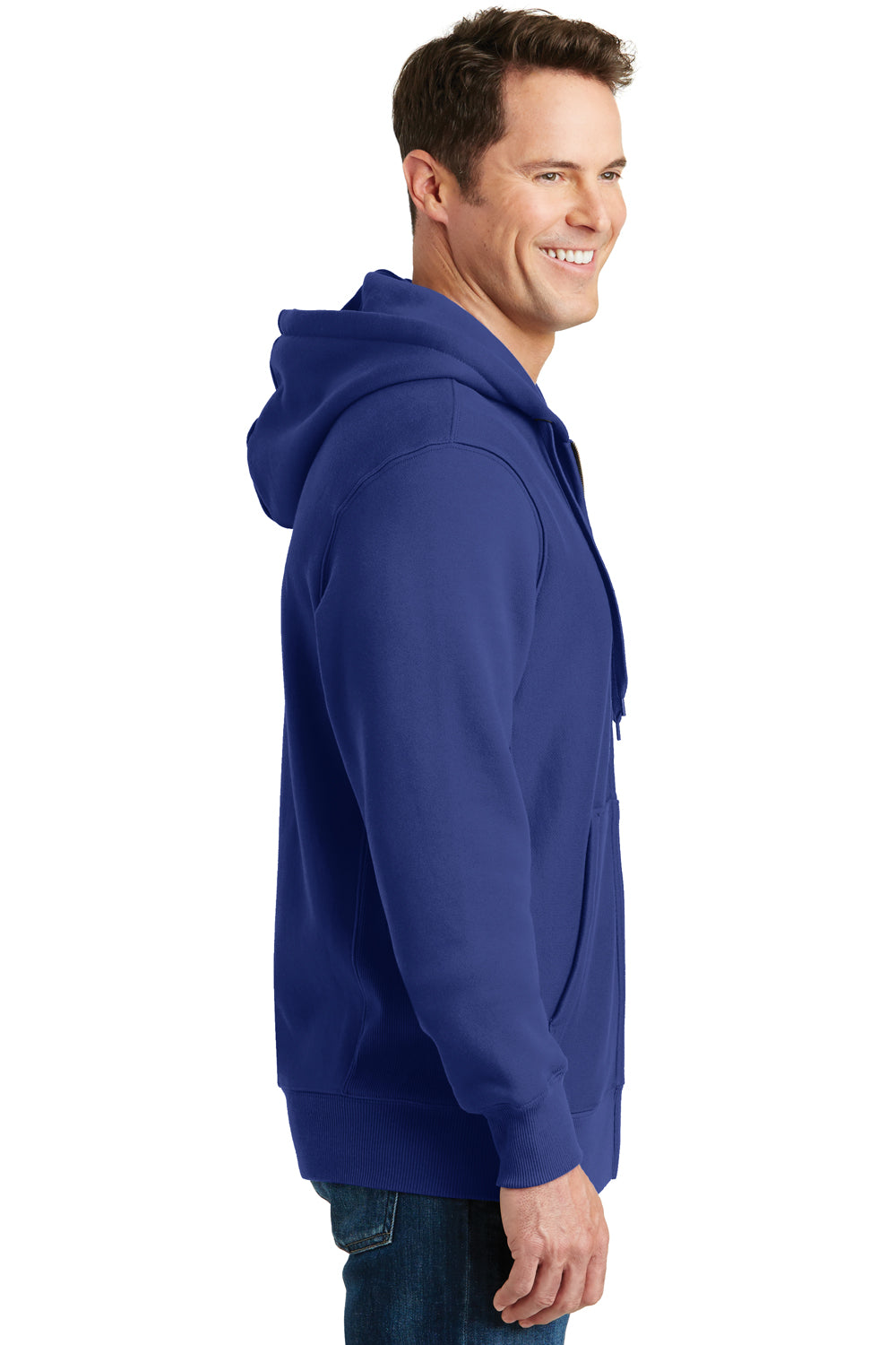 Sport-Tek F282 Mens Fleece Full Zip Hooded Sweatshirt Hoodie Royal Blue Side