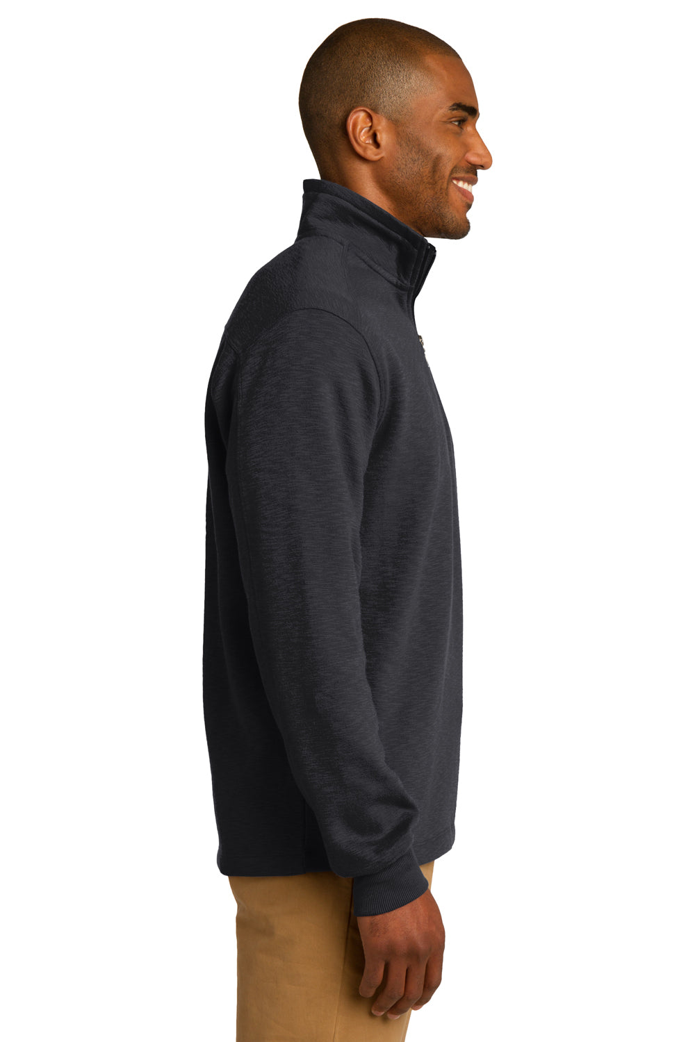 Port Authority F295 Mens Slub Fleece 1/4 Zip Sweatshirt Black Side