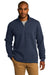 Port Authority F295 Mens Slub Fleece 1/4 Zip Sweatshirt Navy Blue Front