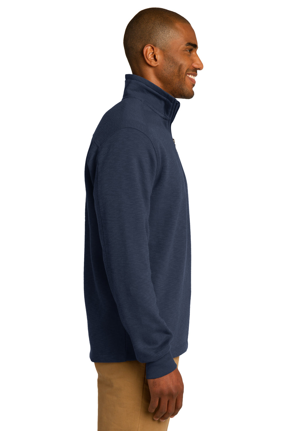 Port Authority F295 Mens Slub Fleece 1/4 Zip Sweatshirt Navy Blue Side