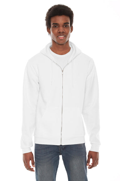 American Apparel F497W Mens Flex Fleece Full Zip Hooded Sweatshirt Hoodie White Front