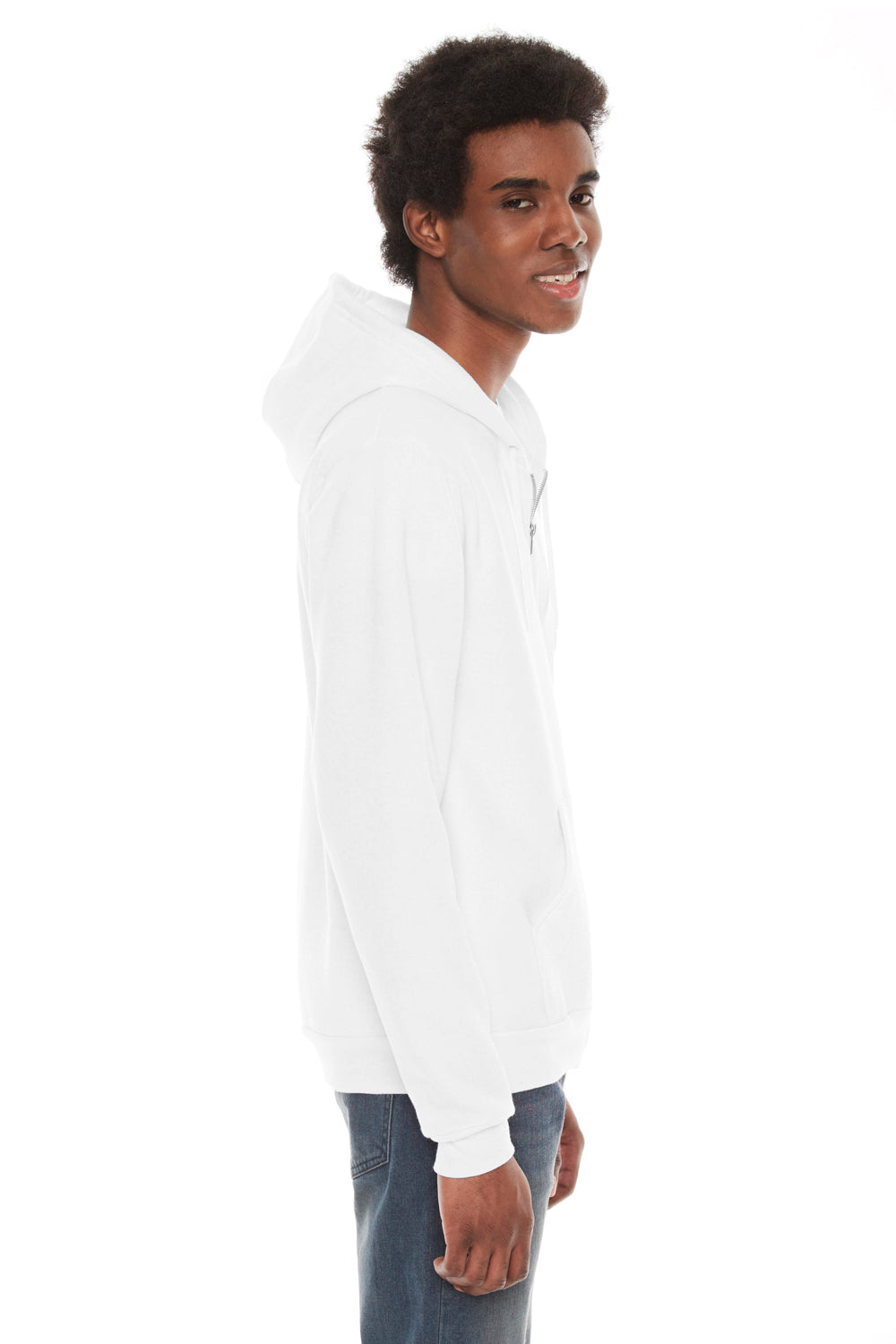 American Apparel F497W Mens Flex Fleece Full Zip Hooded Sweatshirt Hoodie White Side