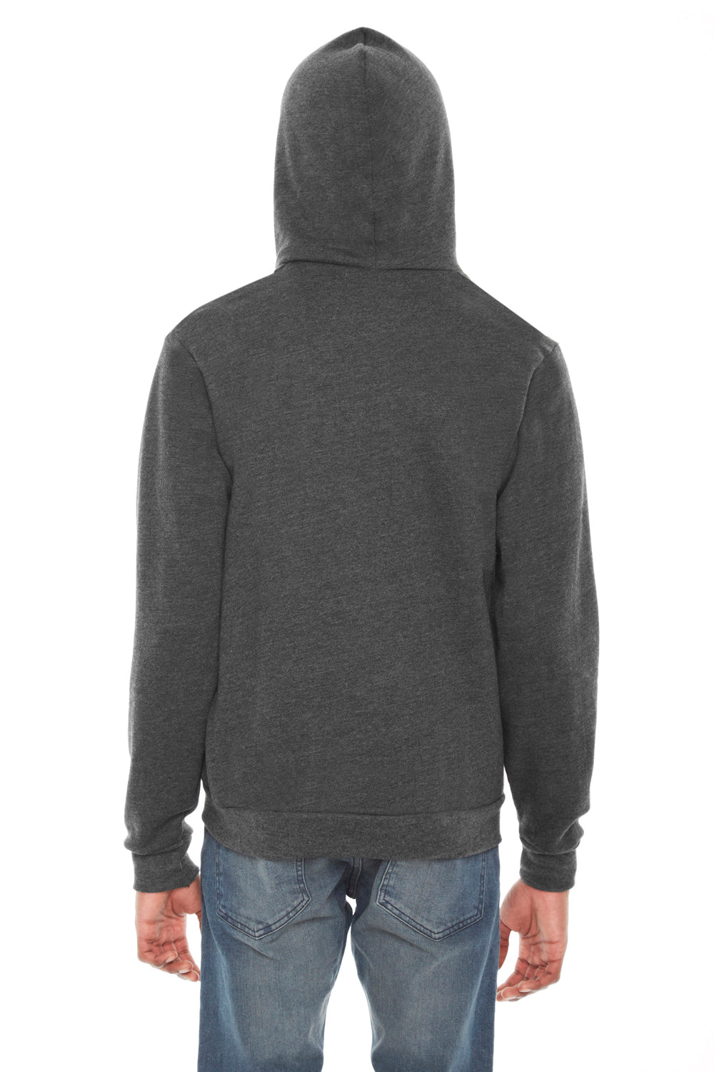 American Apparel F497W Mens Flex Fleece Full Zip Hooded Sweatshirt Hoodie Heather Dark Grey Back