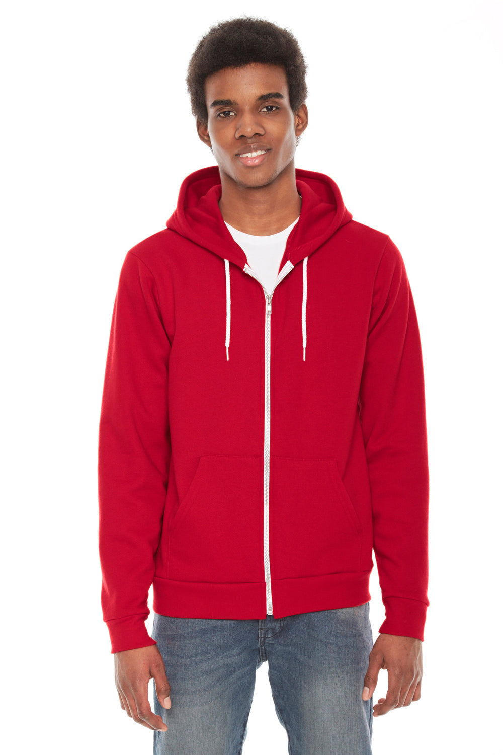 American Apparel F497W Mens Flex Fleece Full Zip Hooded Sweatshirt Hoodie Red Front