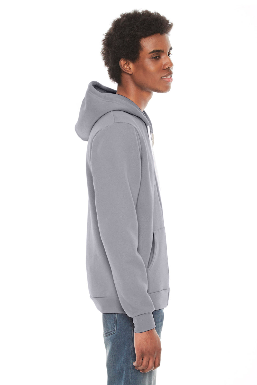 American Apparel F497W Mens Flex Fleece Full Zip Hooded Sweatshirt Hoodie Slate Grey Side