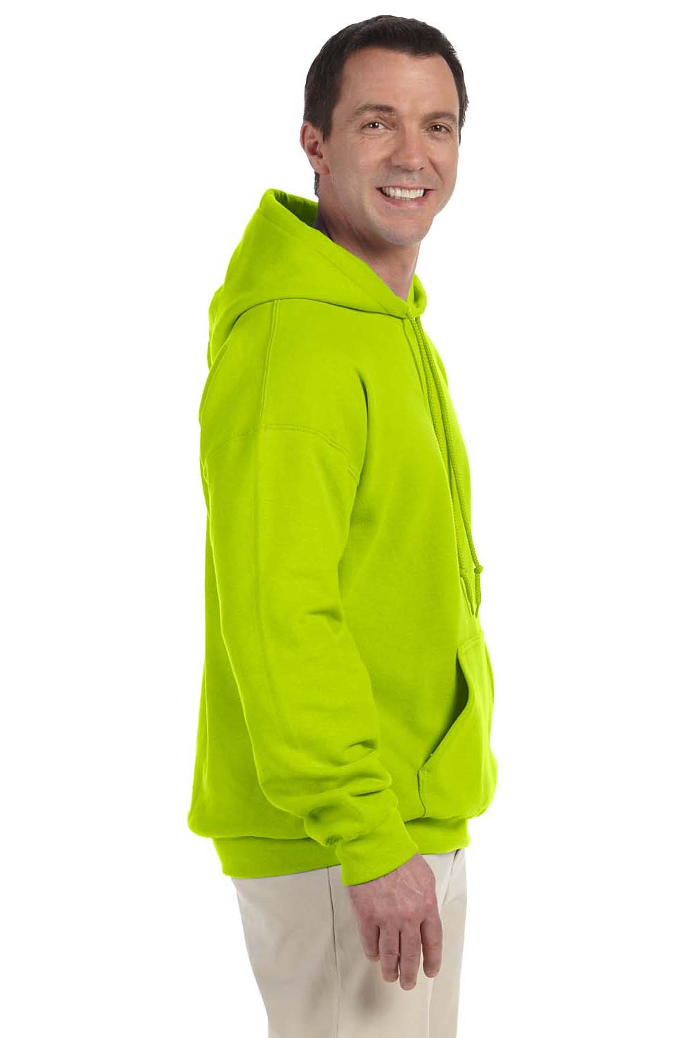 Gildan G125 Mens DryBlend Moisture Wicking Hooded Sweatshirt Hoodie Safety Green Side