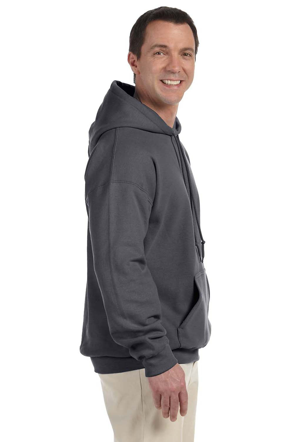 Gildan G125 Mens DryBlend Moisture Wicking Hooded Sweatshirt Hoodie Charcoal Grey Side