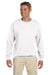 Gildan G180 Mens Fleece Crewneck Sweatshirt White Front