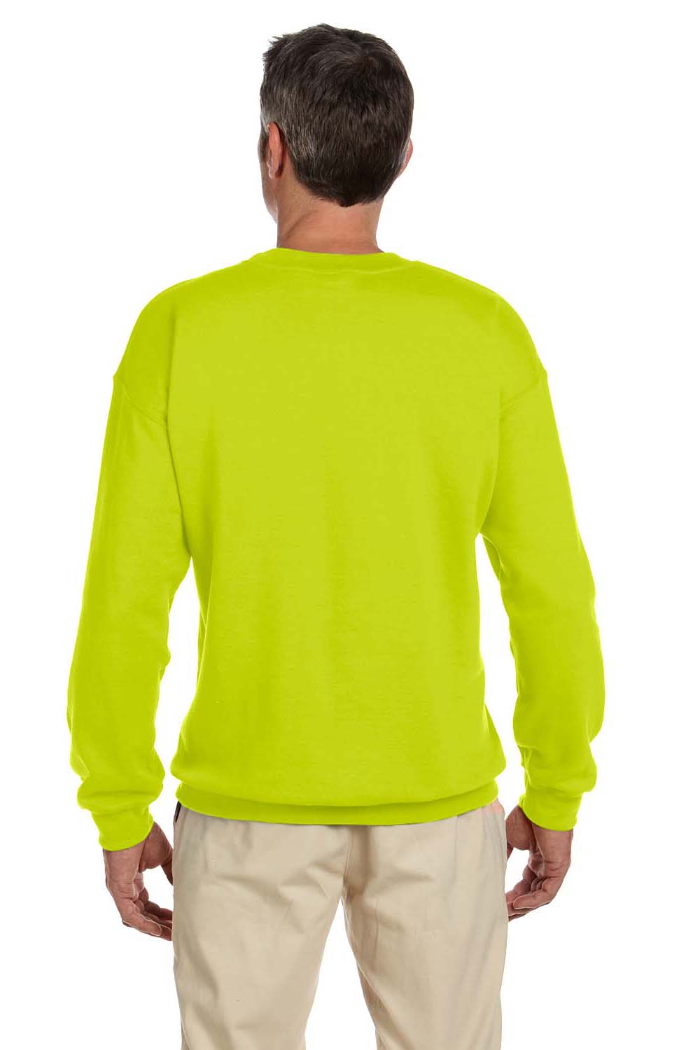 Gildan G180 Mens Fleece Crewneck Sweatshirt Safety Green Back