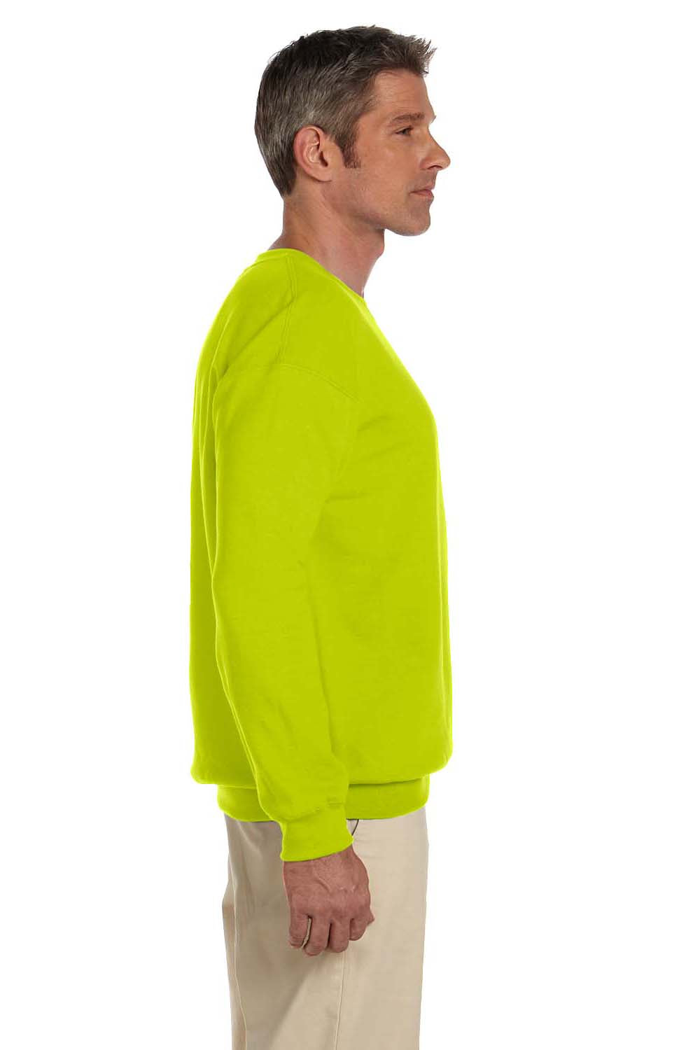 Gildan G180 Mens Fleece Crewneck Sweatshirt Safety Green Side