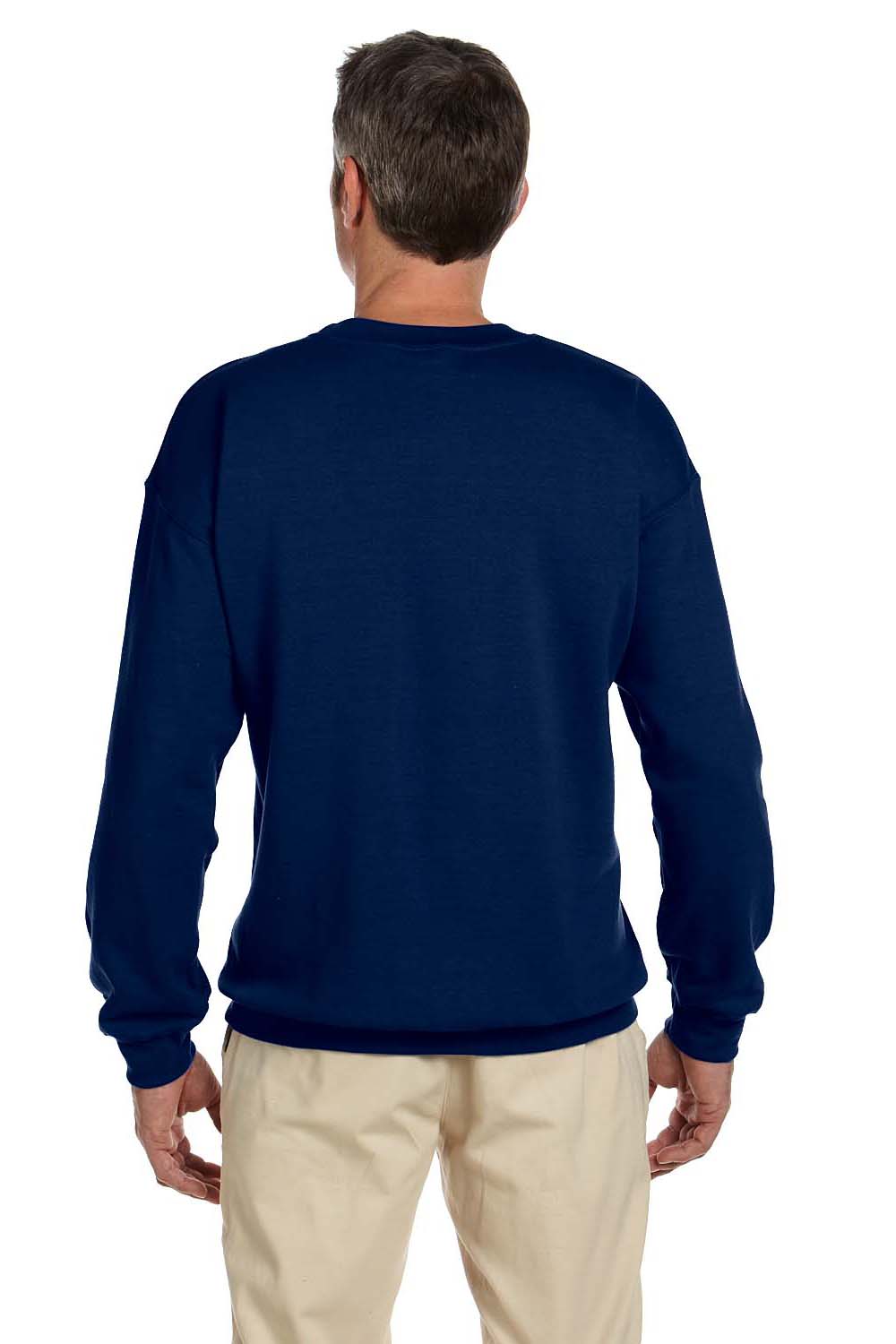 Gildan G180 Mens Fleece Crewneck Sweatshirt Navy Blue Back