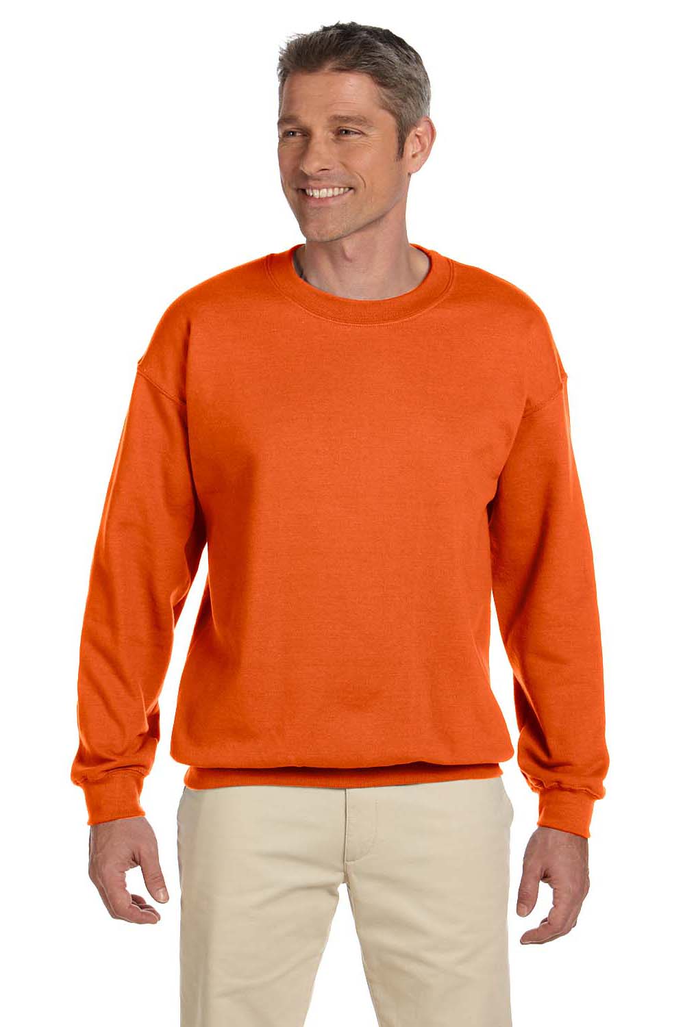 Gildan G180 Mens Fleece Crewneck Sweatshirt Orange Front