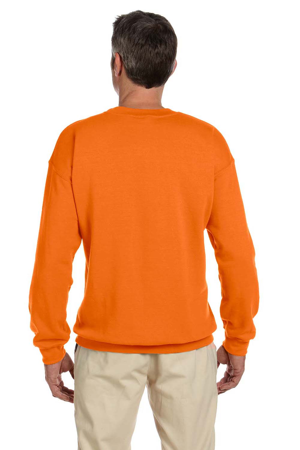 Gildan G180 Mens Fleece Crewneck Sweatshirt Safety Orange Back