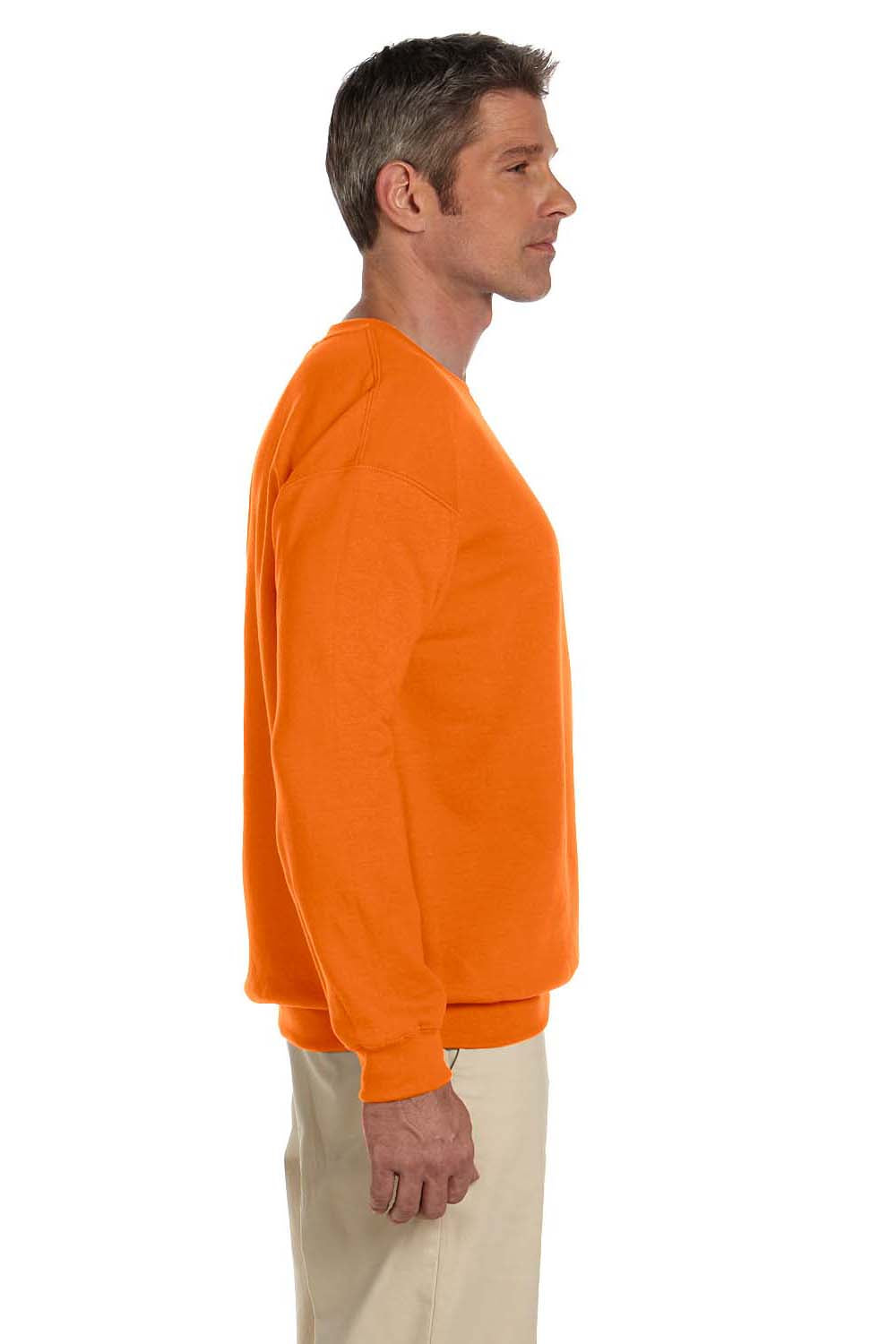 Gildan G180 Mens Fleece Crewneck Sweatshirt Safety Orange Side