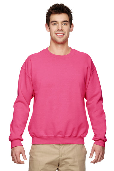 Gildan G180 Mens Fleece Crewneck Sweatshirt Safety Pink Front