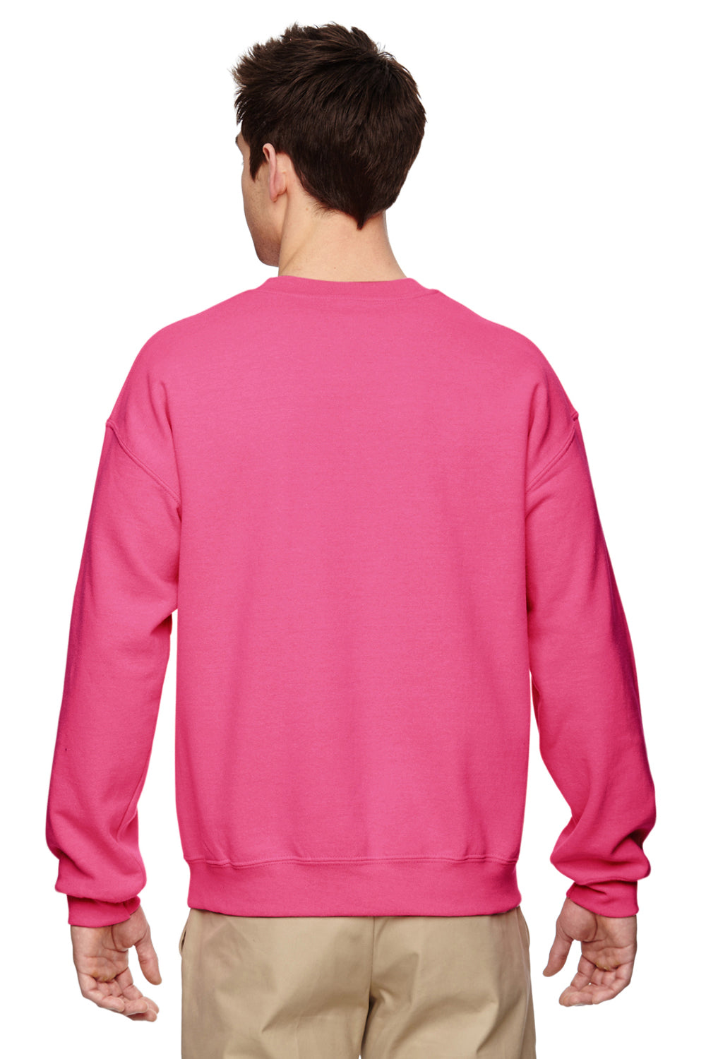 Gildan G180 Mens Fleece Crewneck Sweatshirt Safety Pink Back