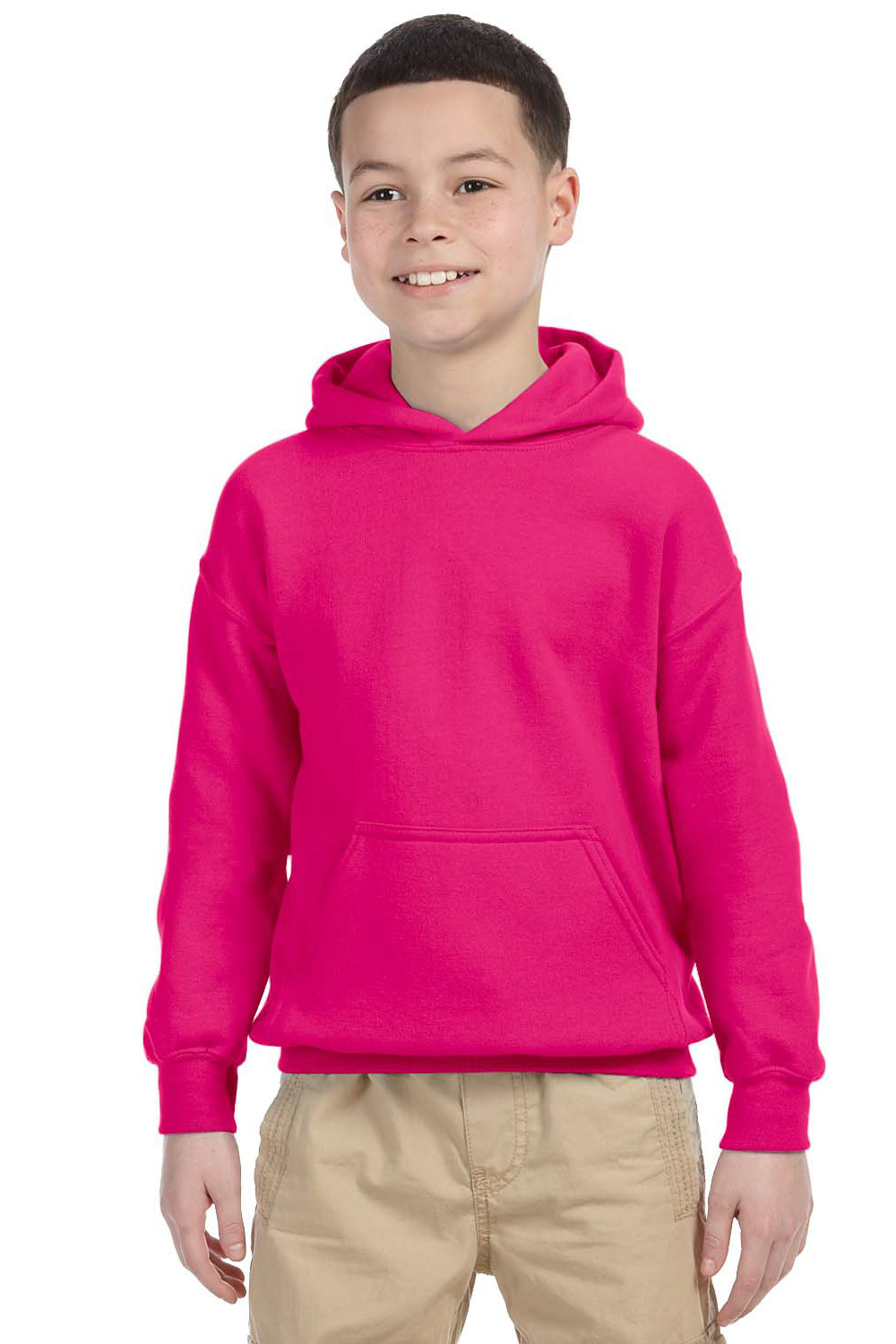 Gildan G185B Youth Hooded Sweatshirt Hoodie Heliconia Pink Front