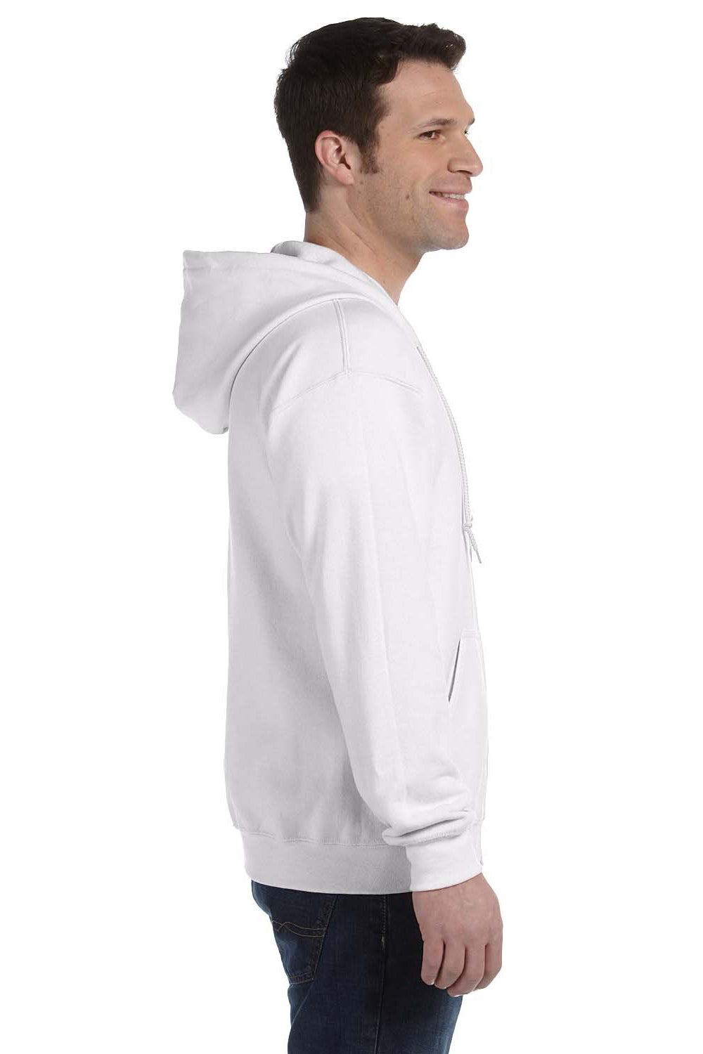 Gildan G186 Mens Full Zip Hooded Sweatshirt Hoodie White Side