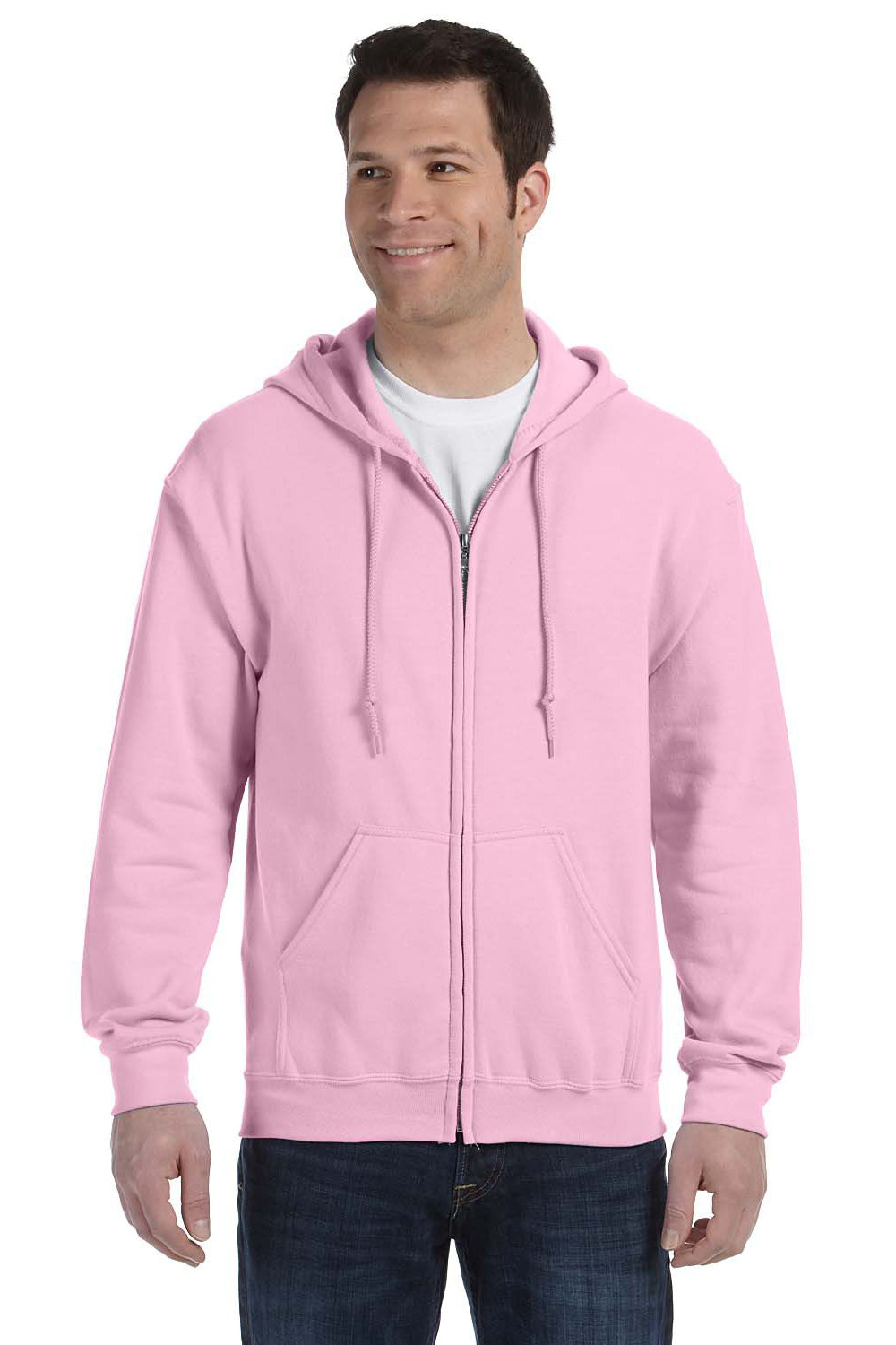 Gildan G186 Mens Full Zip Hooded Sweatshirt Hoodie Light Pink Front