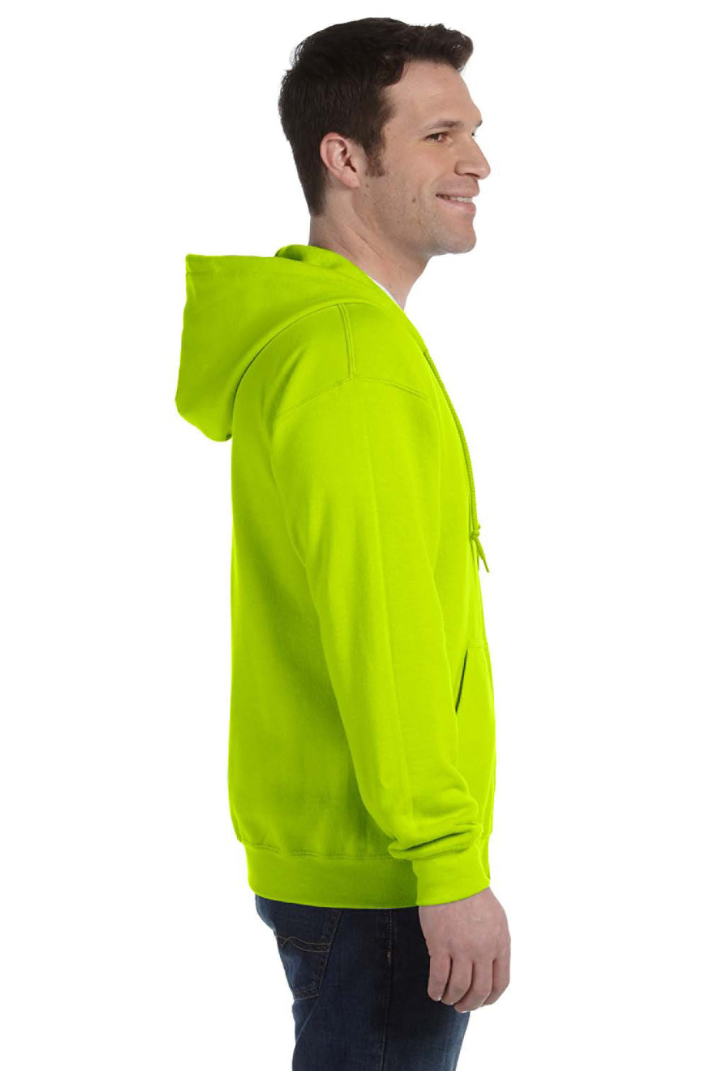 Gildan G186 Mens Full Zip Hooded Sweatshirt Hoodie Safety Green Side