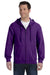 Gildan G186 Mens Full Zip Hooded Sweatshirt Hoodie Purple Front