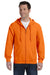 Gildan G186 Mens Full Zip Hooded Sweatshirt Hoodie Safety Orange Front