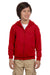 Gildan G186B Youth Full Zip Hooded Sweatshirt Hoodie Red Front