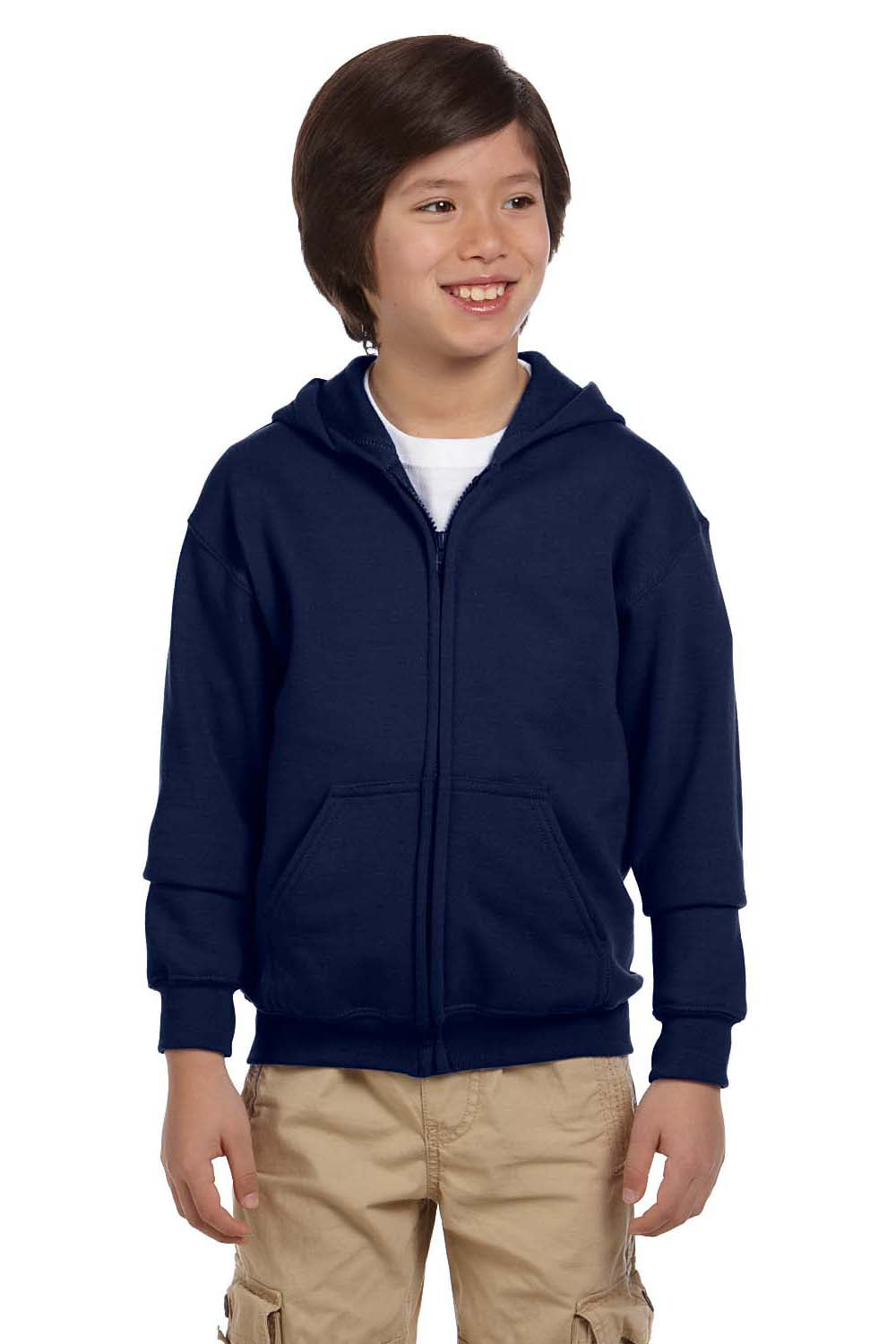 Gildan G186B Youth Full Zip Hooded Sweatshirt Hoodie Navy Blue Front