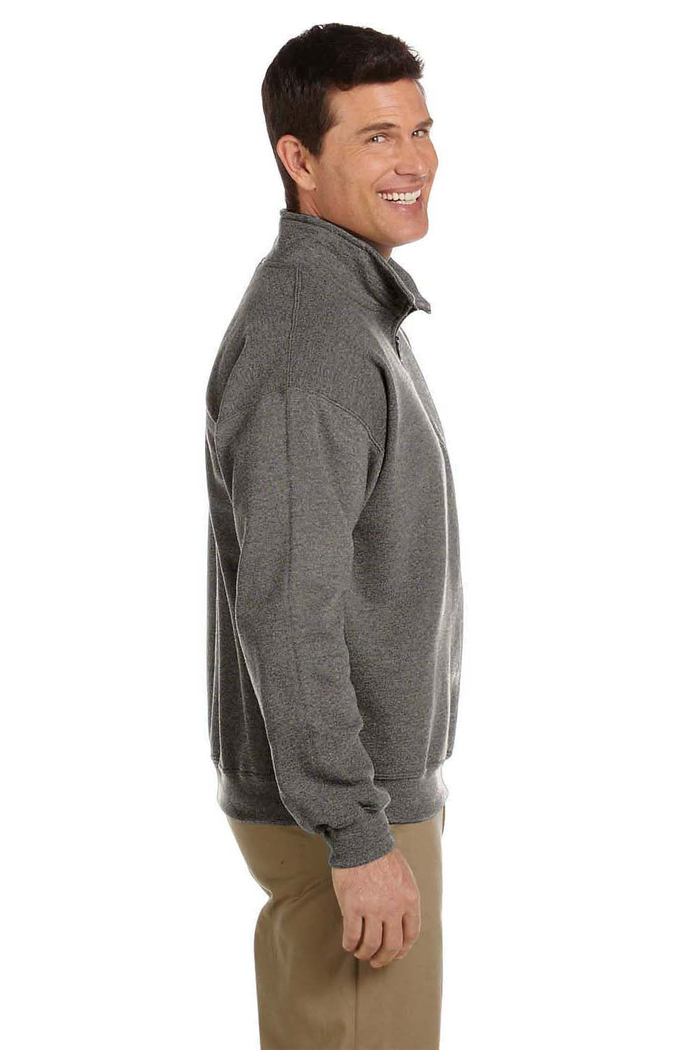 Gildan G188 Mens Vintage 1/4 Zip Sweatshirt Heather Graphite Grey Side