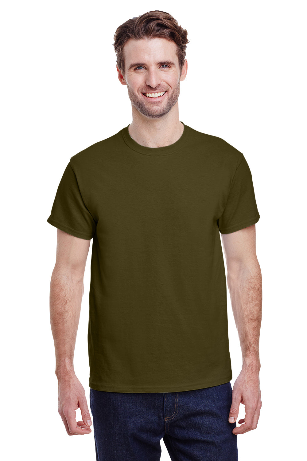 Gildan G200 Mens Ultra Short Sleeve Crewneck T-Shirt Olive Green Front