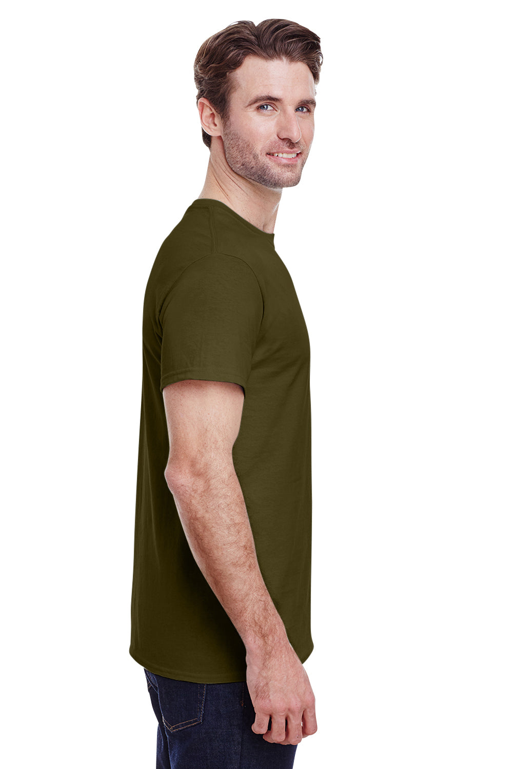 Gildan G200 Mens Ultra Short Sleeve Crewneck T-Shirt Olive Green Side