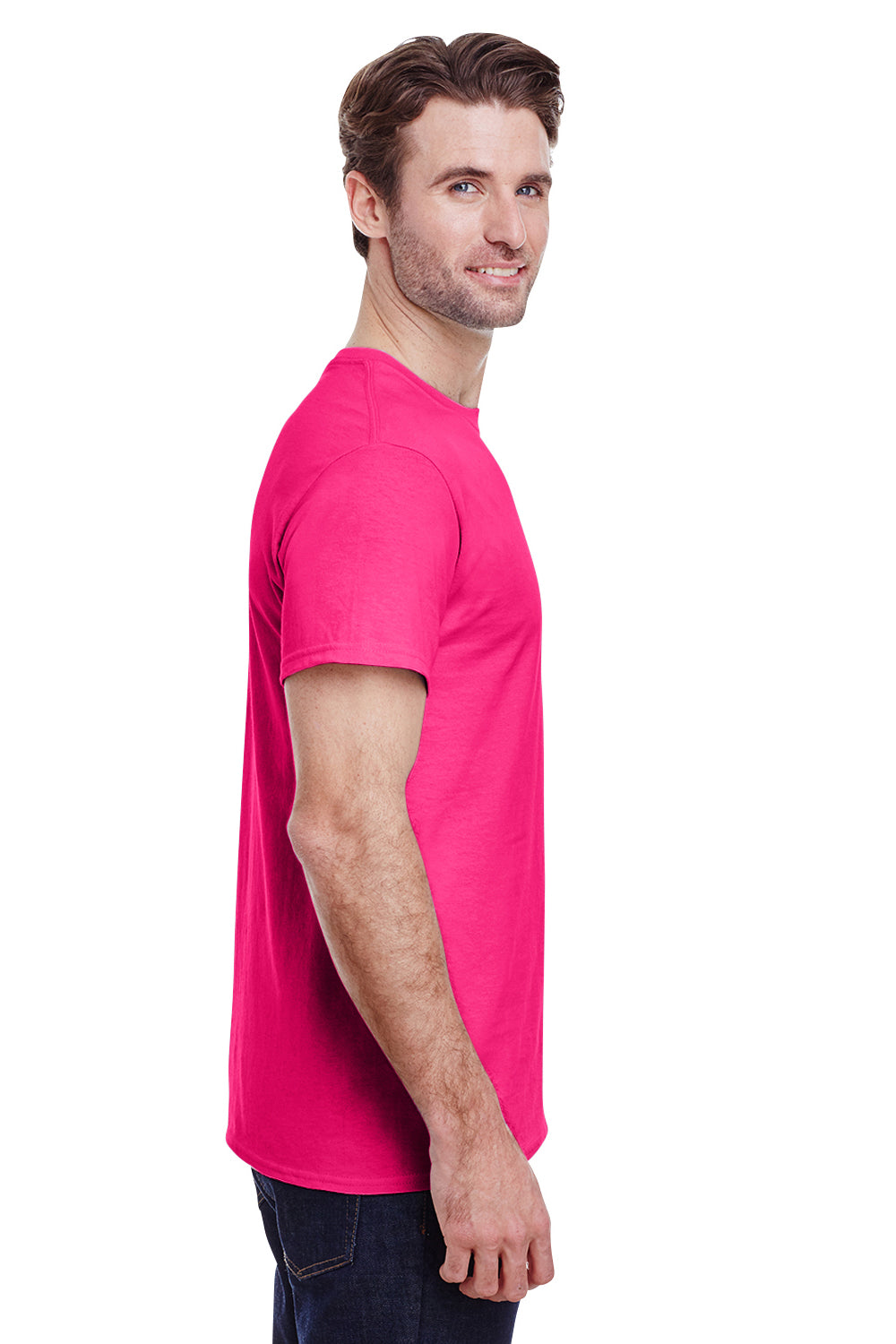 Gildan G200 Mens Ultra Short Sleeve Crewneck T-Shirt Heliconia Pink Side