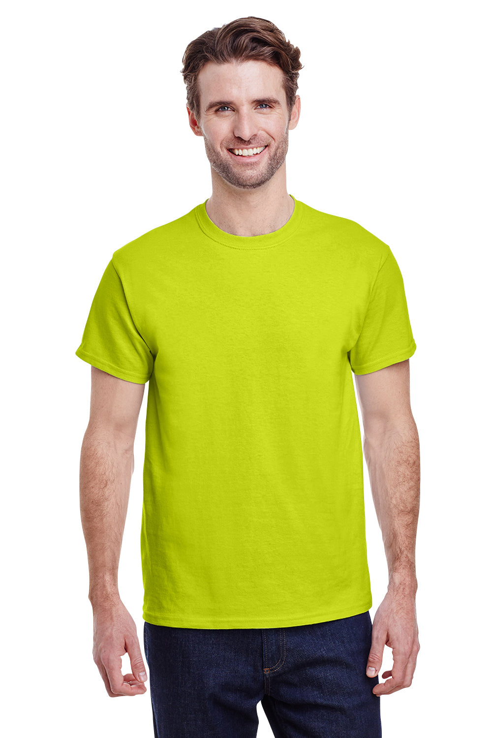 Gildan G200 Mens Ultra Short Sleeve Crewneck T-Shirt Safety Green Front