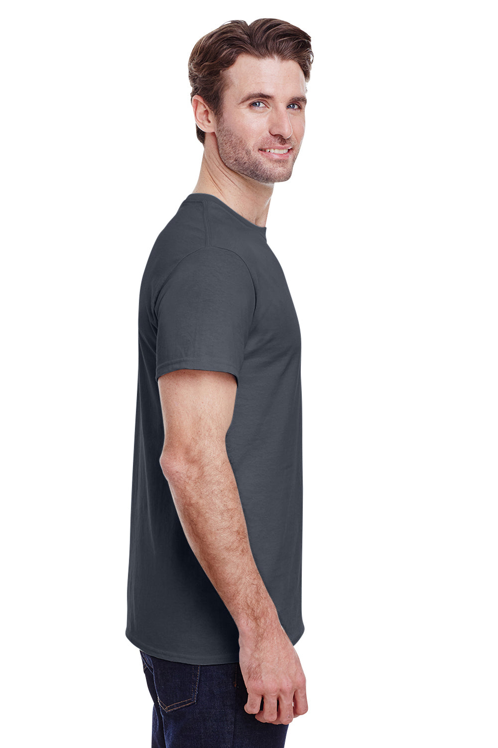 Gildan G200 Mens Ultra Short Sleeve Crewneck T-Shirt Charcoal Grey Side