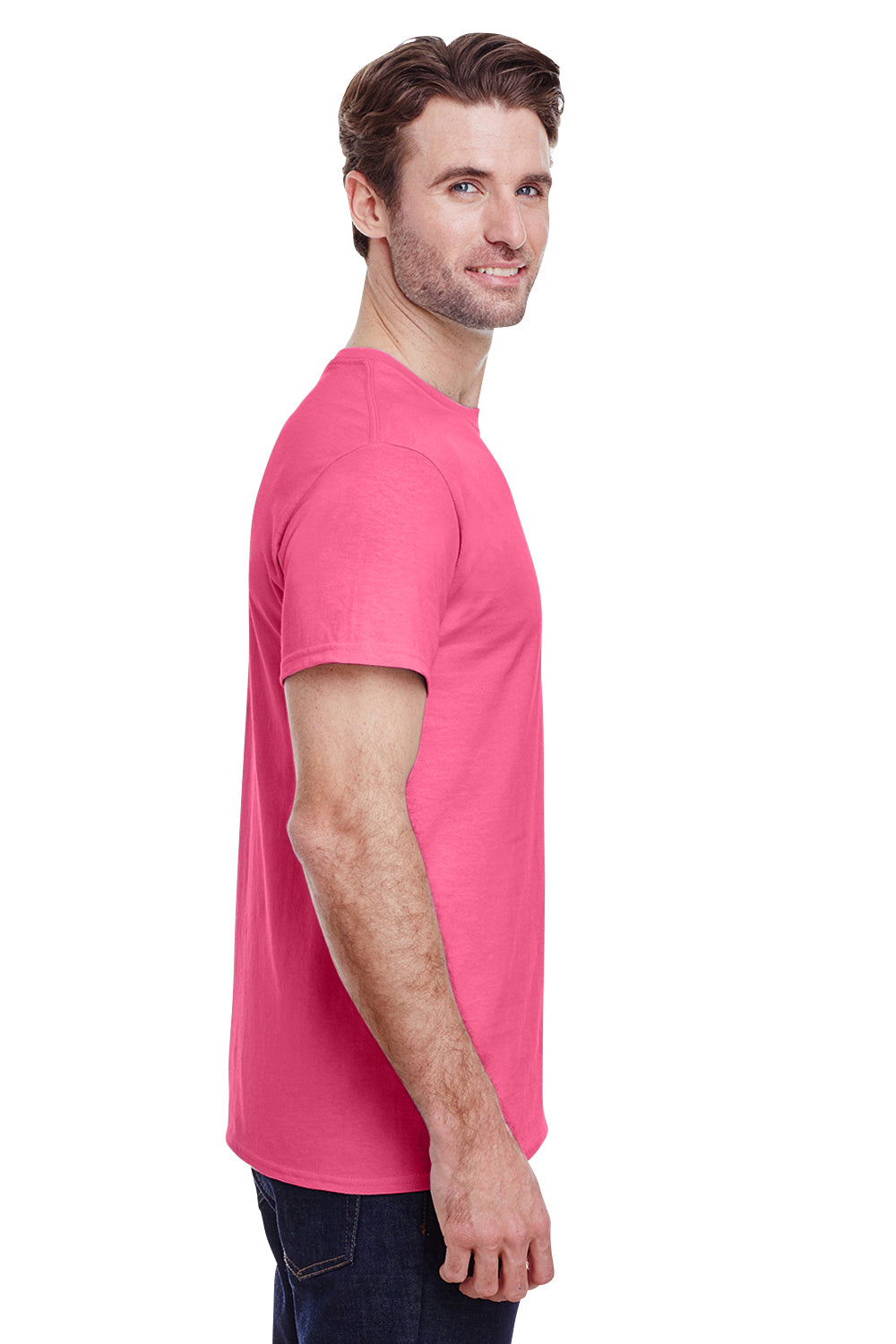 Gildan G200 Mens Ultra Short Sleeve Crewneck T-Shirt Safety Pink Side