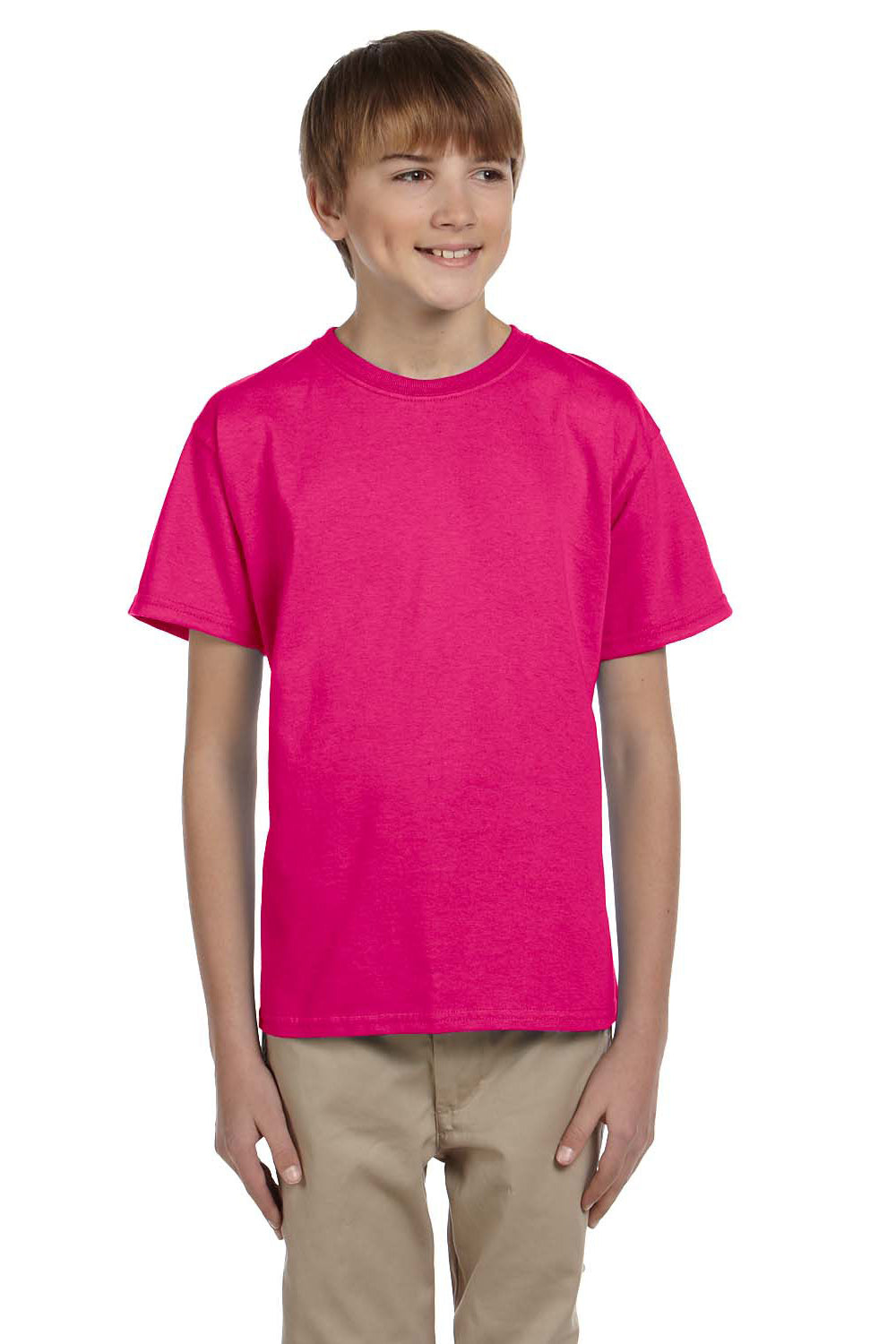 Gildan G200B Youth Ultra Short Sleeve Crewneck T-Shirt Heliconia Pink Front
