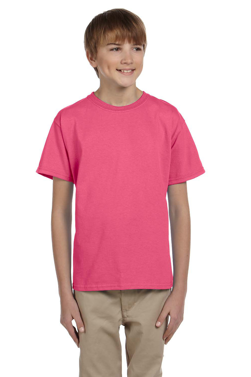 Gildan G200B Youth Ultra Short Sleeve Crewneck T-Shirt Safety Pink Front