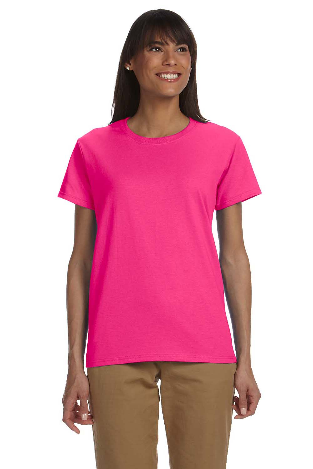 Gildan G200L Womens Ultra Short Sleeve Crewneck T-Shirt Heliconia Pink Front