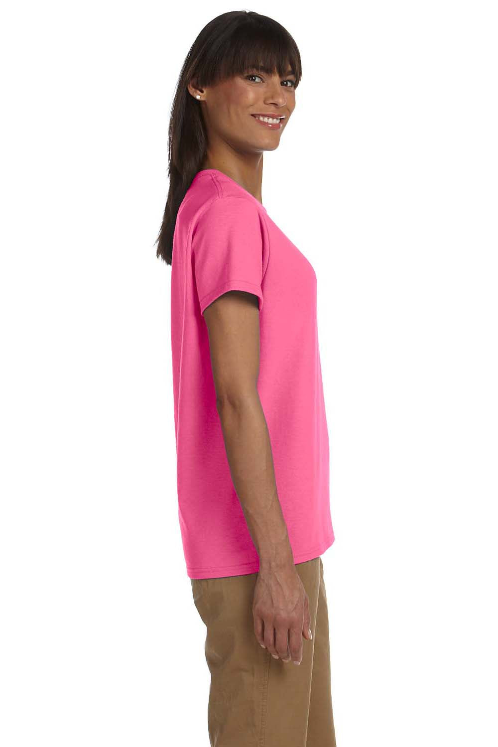 Gildan G200L Womens Ultra Short Sleeve Crewneck T-Shirt Safety Pink Side